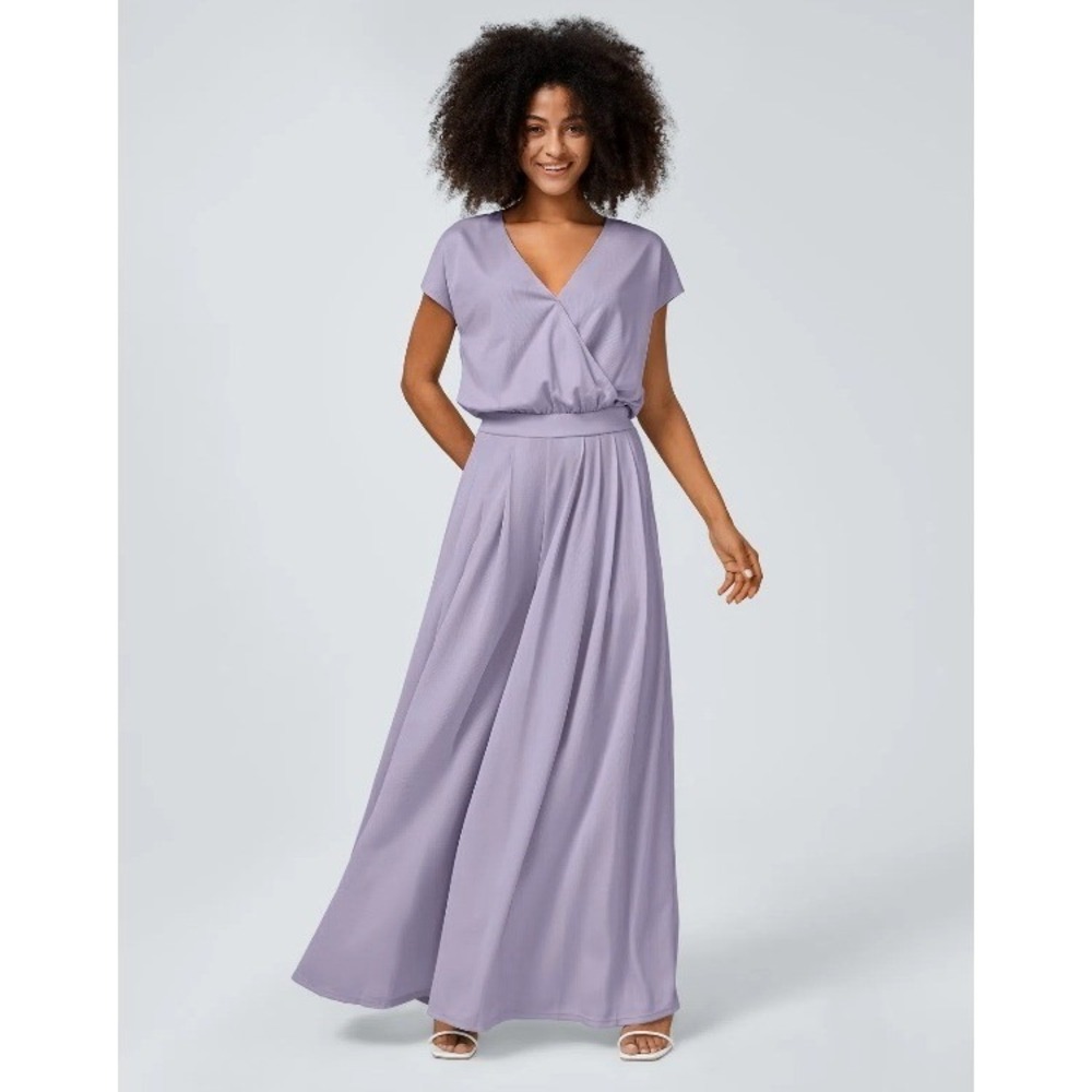 Halara V Neck Short Sleeve Wide‎ Leg Flowy Jumpsuit Size M Waffle Knit Pockets